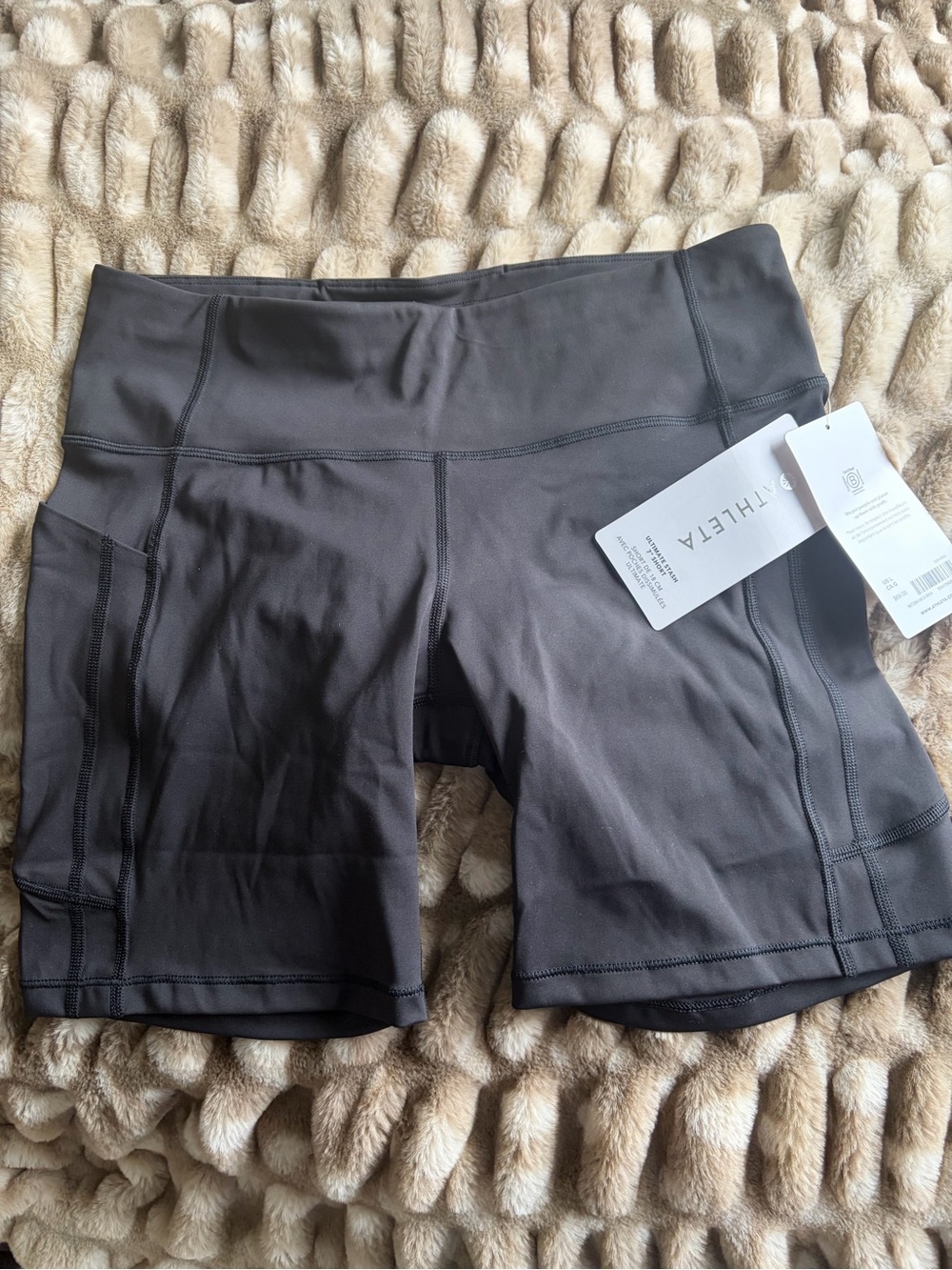 Athleta Charcoal High-Rise Bike Shorts with Side Pockets